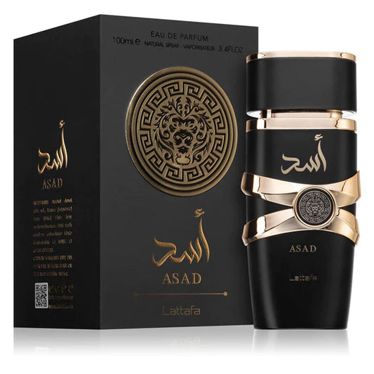 Asad Perfume - Eau De Parfum 100ml by Lattafa bottle and box