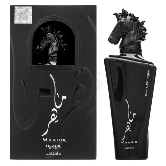Maahir BLACK EDITION 100ml Eau de Parfum Lattafa - Épicé, Doux, Ambré et Boisé