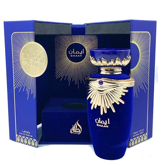 Emaan Eau De Parfum 100ml By Lattafa Perfumes box open display