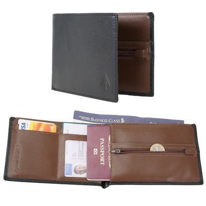 Riseicon® Legacy Travel Passport Wallet Document Organiser - Luxury Leather - Black/Brown