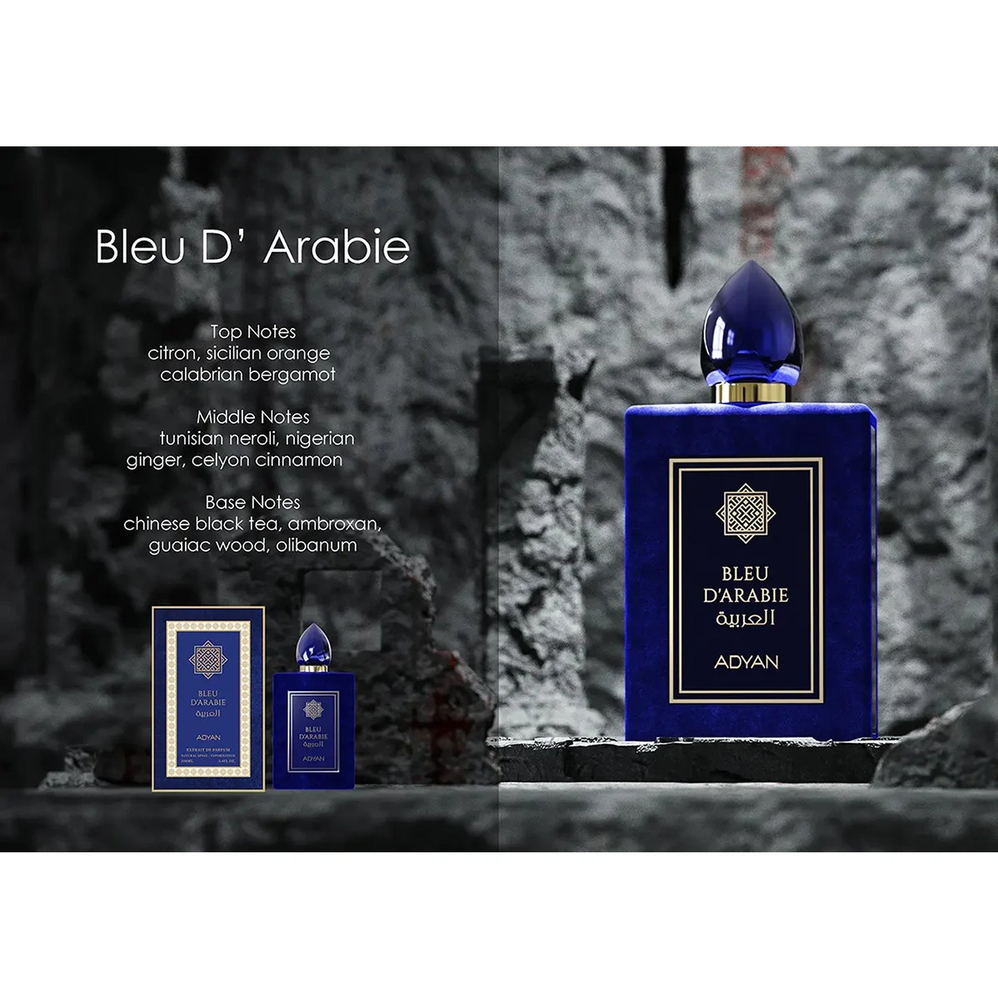 Adyan Bleu DArabie Extrait De Parfum 100ml bottle with details