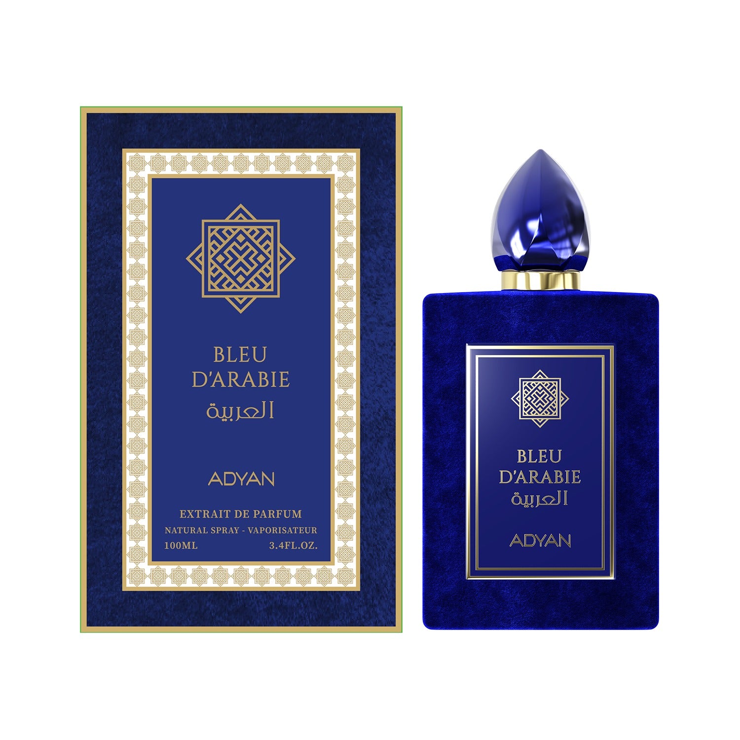 Adyan Bleu DArabie Extrait De Parfum 100ml box and bottle front view