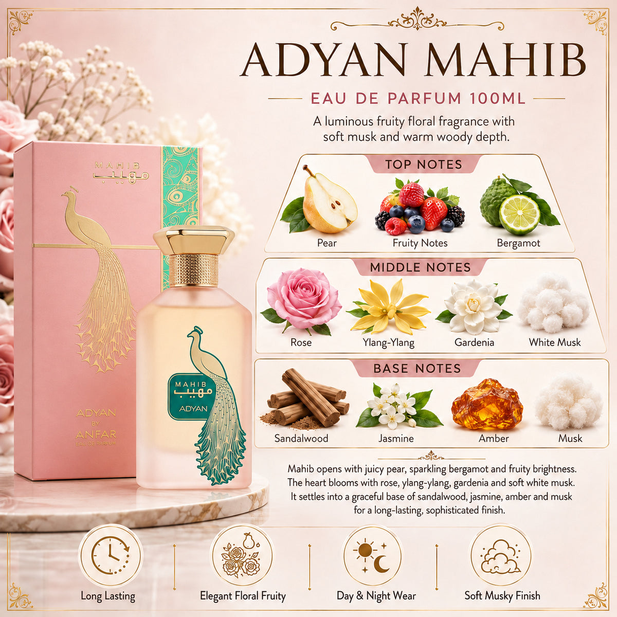 Adyan Mahib EDP 100ml for Women | Juicy, Fruity, Creamy, Amber