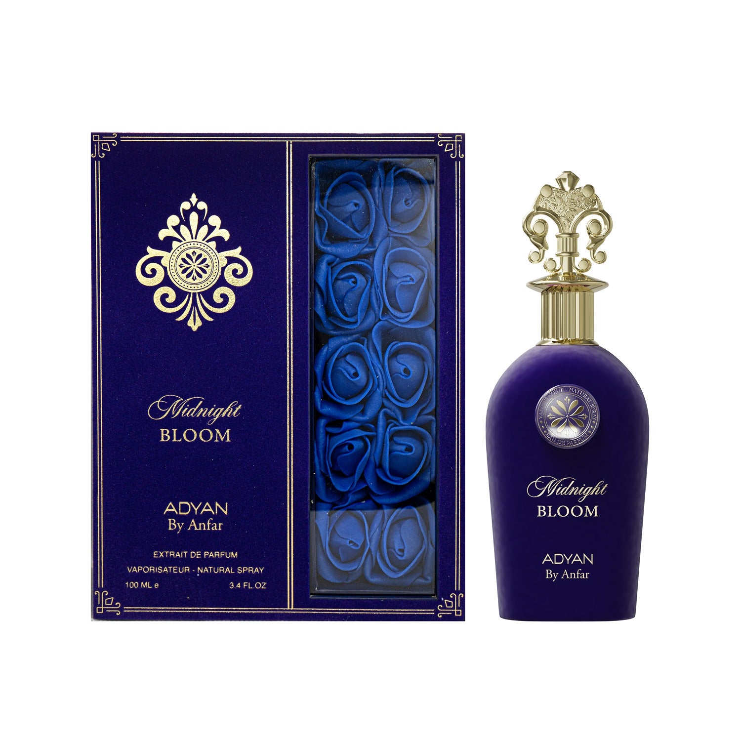 Adyan Midnight Bloom Extrait Perfume for Women 100ml box and bottle with roses