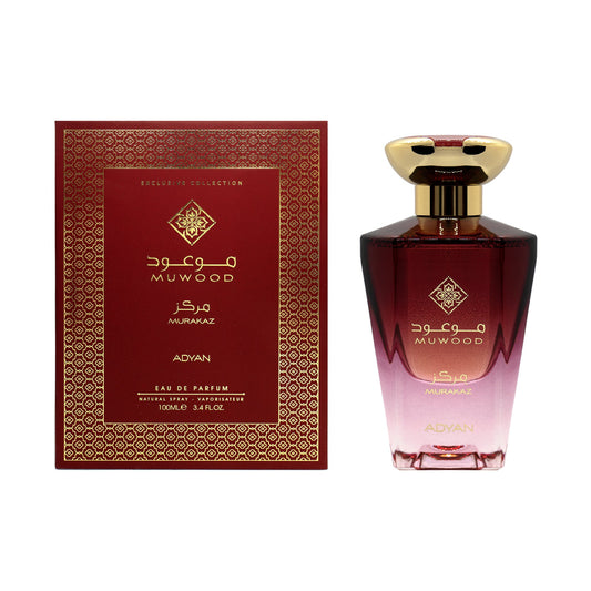 Adyan Muwood Marakaz 100ml EDP perfume bottle and packaging on a white background