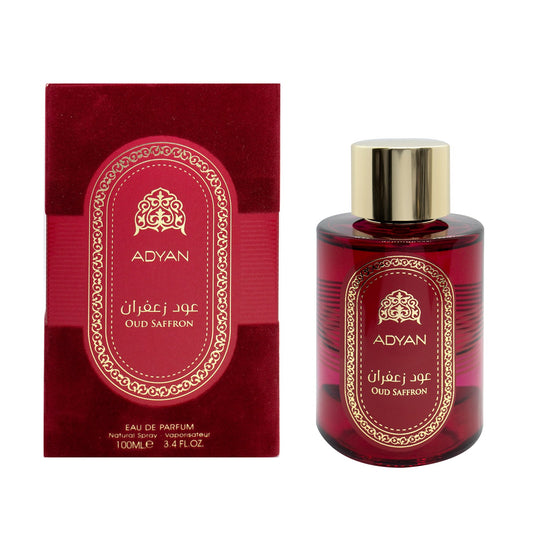 Adyan Oud Saffron Eau De Parfum- (3.4Oz) 100ml bottle with box front view