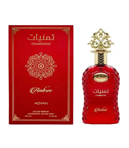 Adyan Thamniyat Ambree 100ml EDP bottle and box white background