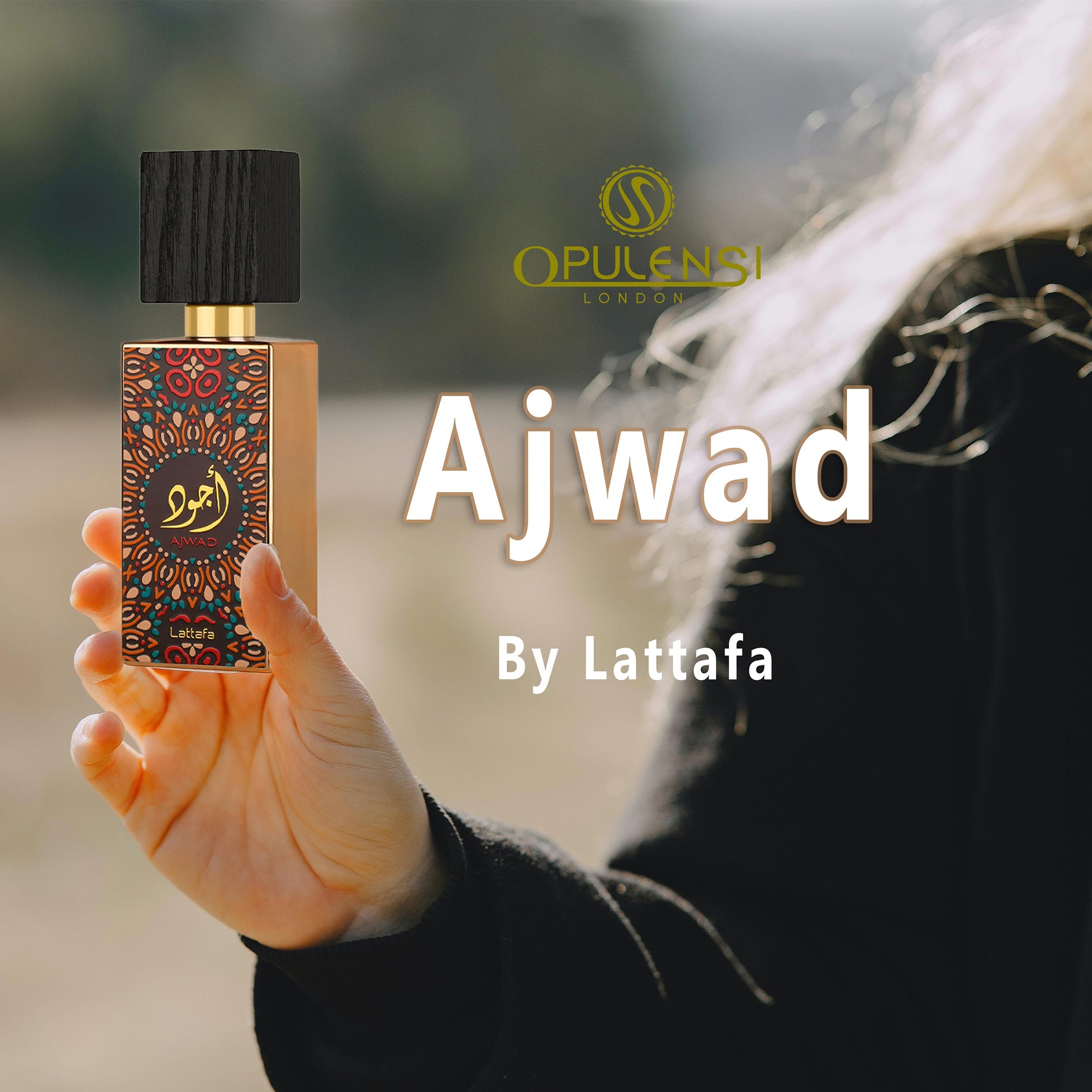 Ajwad Perfume 60ml EDP by Lattafa Women holding perfume 