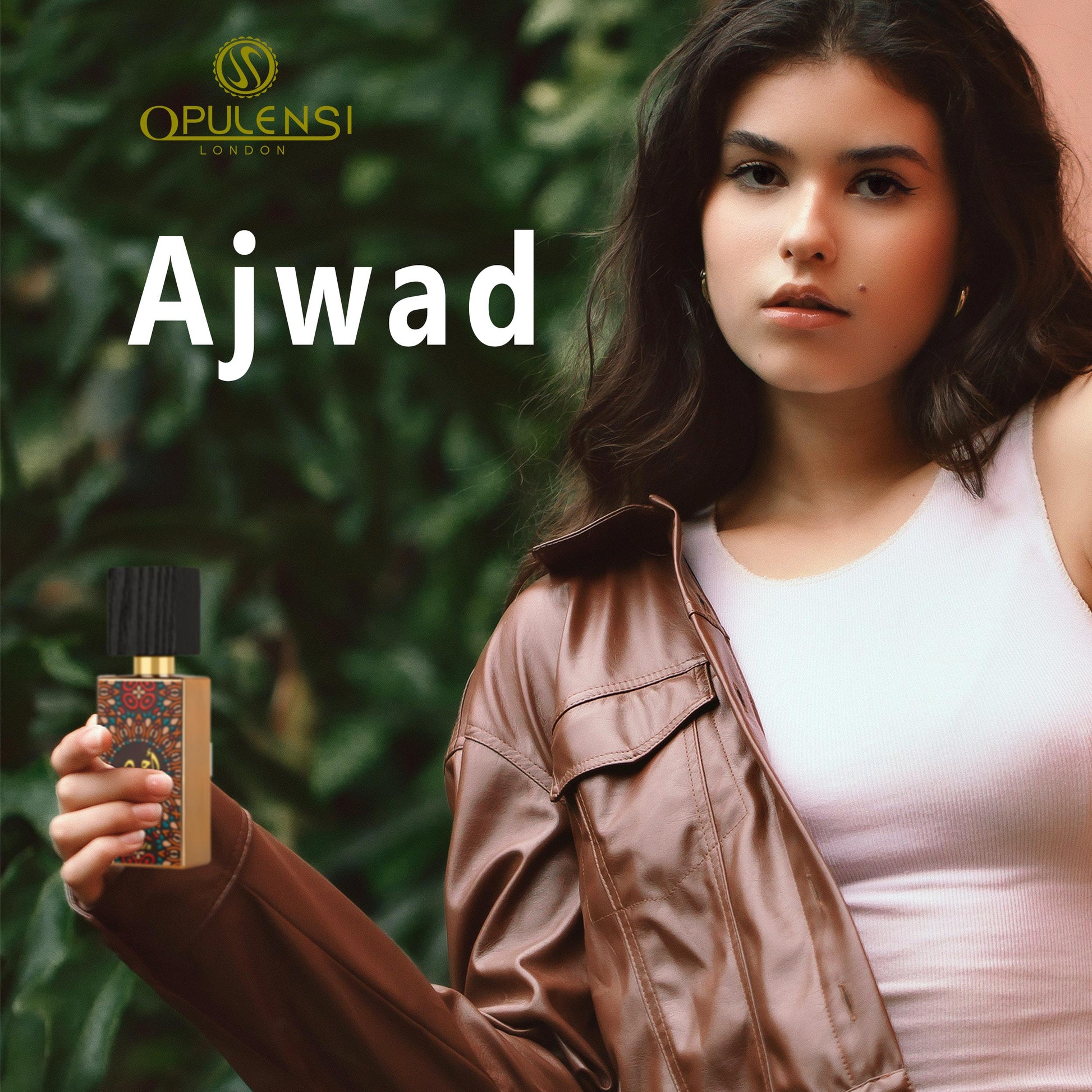 Ajwad Perfume 60ml EDP by Lattafa model holding ajwad bottle