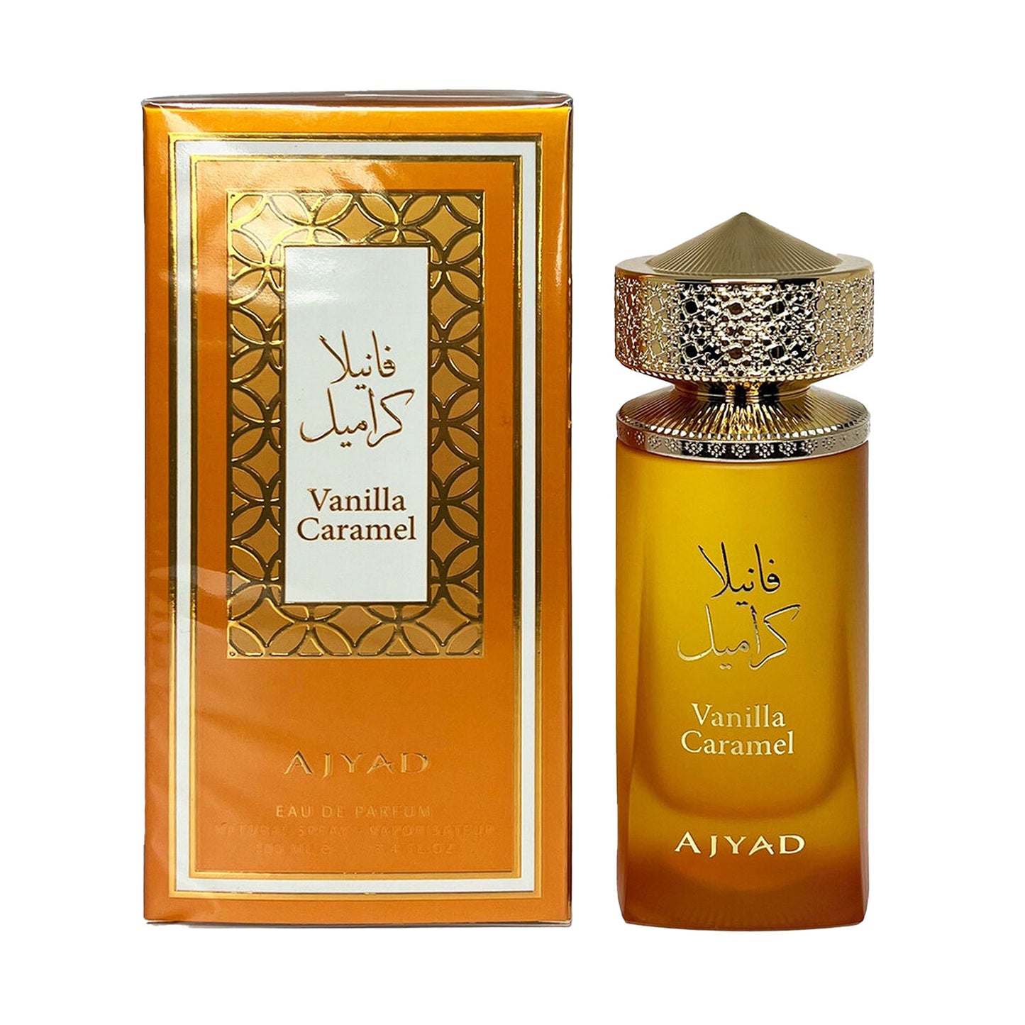 Ajyad Vanilla Caramel 100ml EDP bottle and box front view