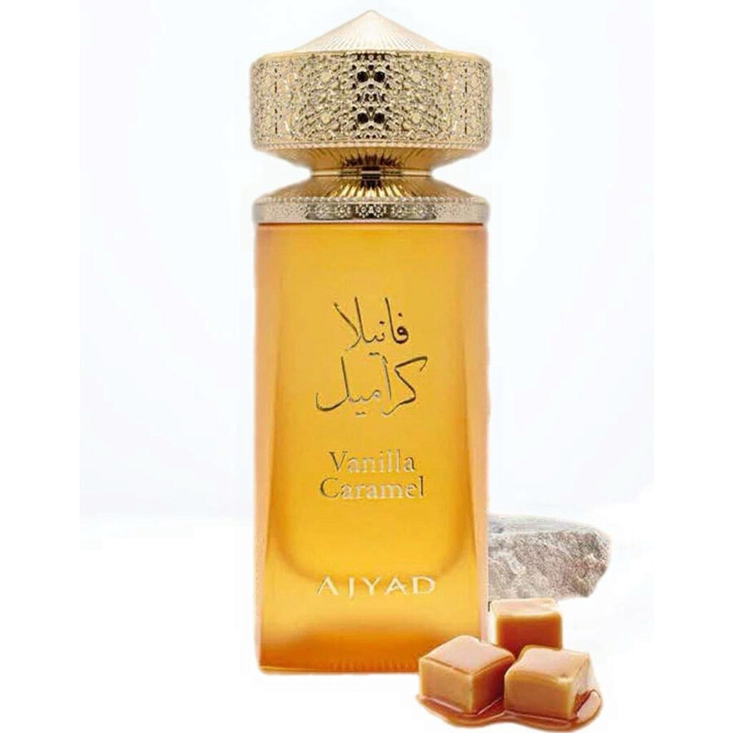Ajyad Vanilla Caramel 100ml EDP bottle with caramel and wood