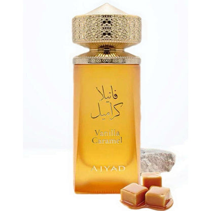 Ajyad Vanilla Caramel 100ml EDP bottle with caramel and wood