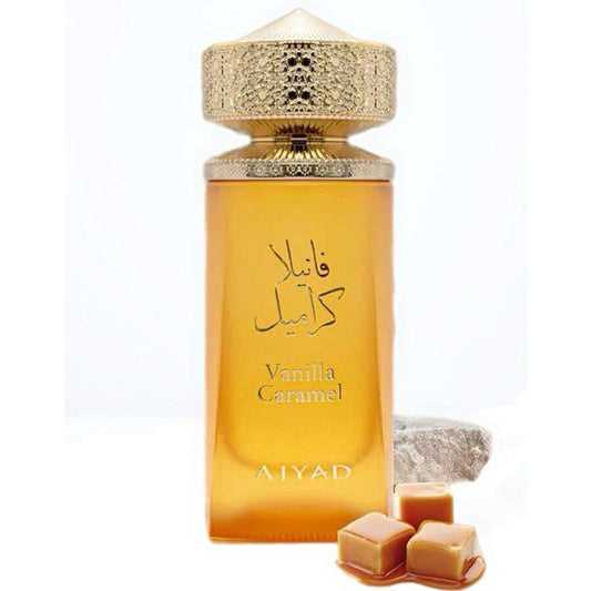 Ajyad Vanilla Caramel 100ml EDP bottle with caramel and wood