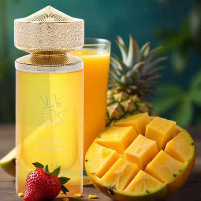 Ajyad Vanilla Caramel 100ml EDP bottle with honey swirl