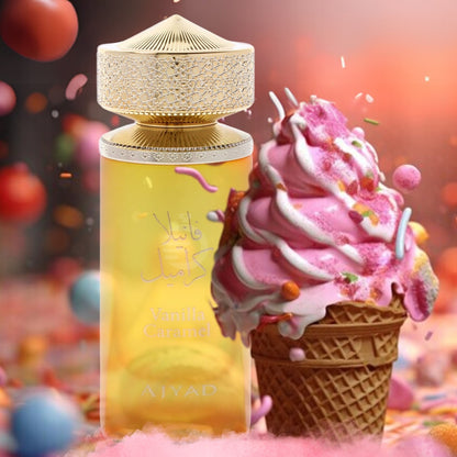 Ajyad Vanilla Caramel 100ml EDP with tropical fruits and gold cap
