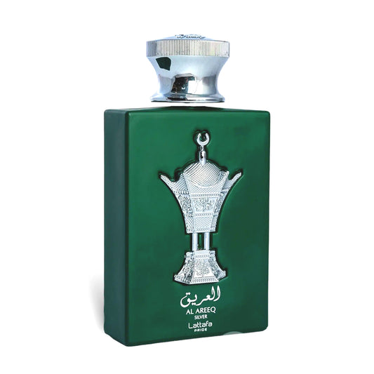 Al Areeq Silver Perfume 100ml EDP by Lattafa Pride Bottle angle view
