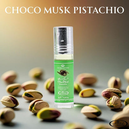 Al Rehab Choco Musk Pistachio 6ml Roll On Perfume Oil with pistachios