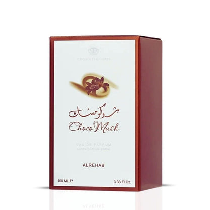 Al Rehab Choco Musk Unisex Eau De Parfum 100ml perfume box standing on white background