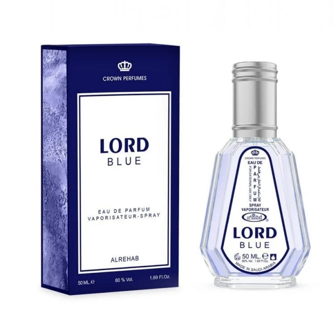 Al Rehab Lord Blue Eau De Parfum 50ml For Men perfume bottle and box front view