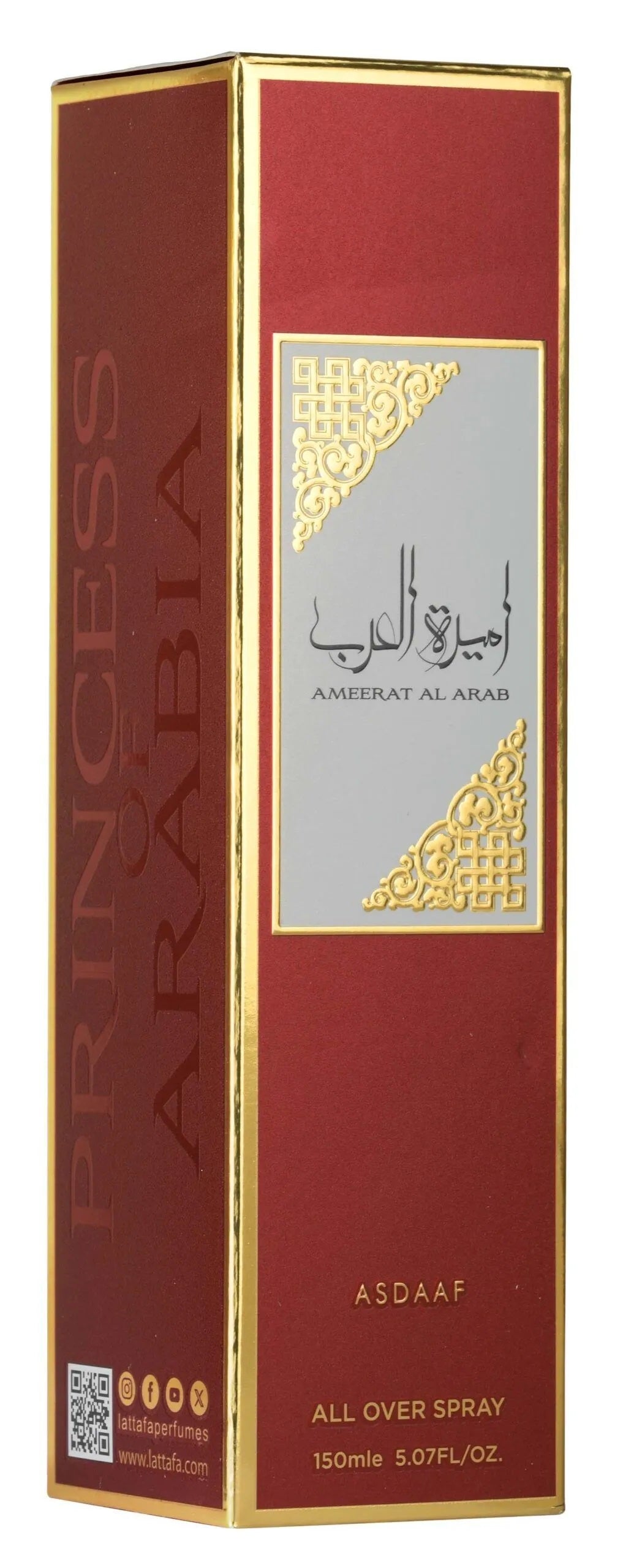 Princess Arabia Asdaaf perfume packaging with red and gold design