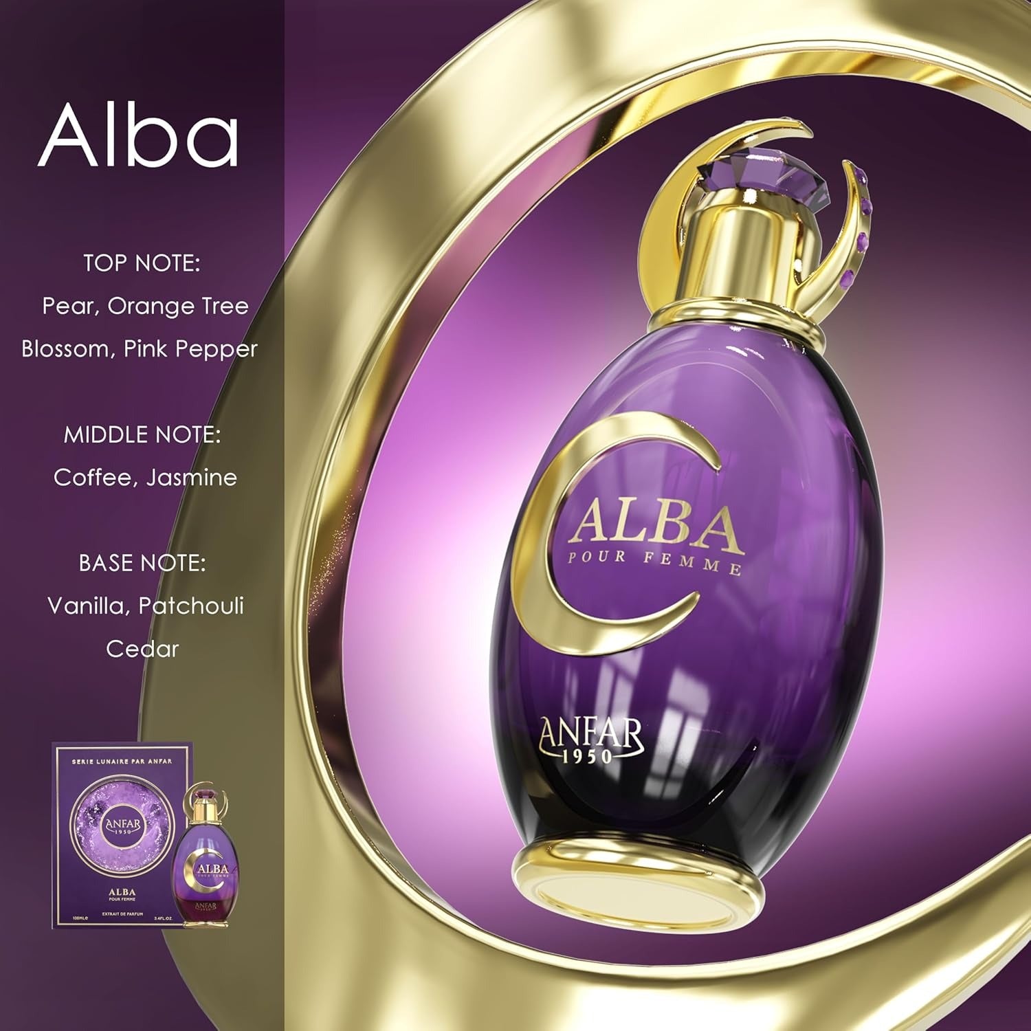Anfar 1950 Alba Pour Femme 100ml side by side with Luna scent