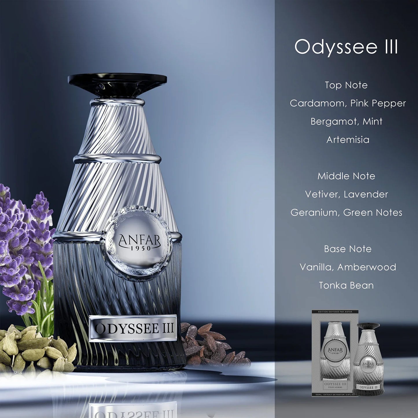 Anfar 1950 Odyssee III 100ml lifestyle ocean and note breakdown