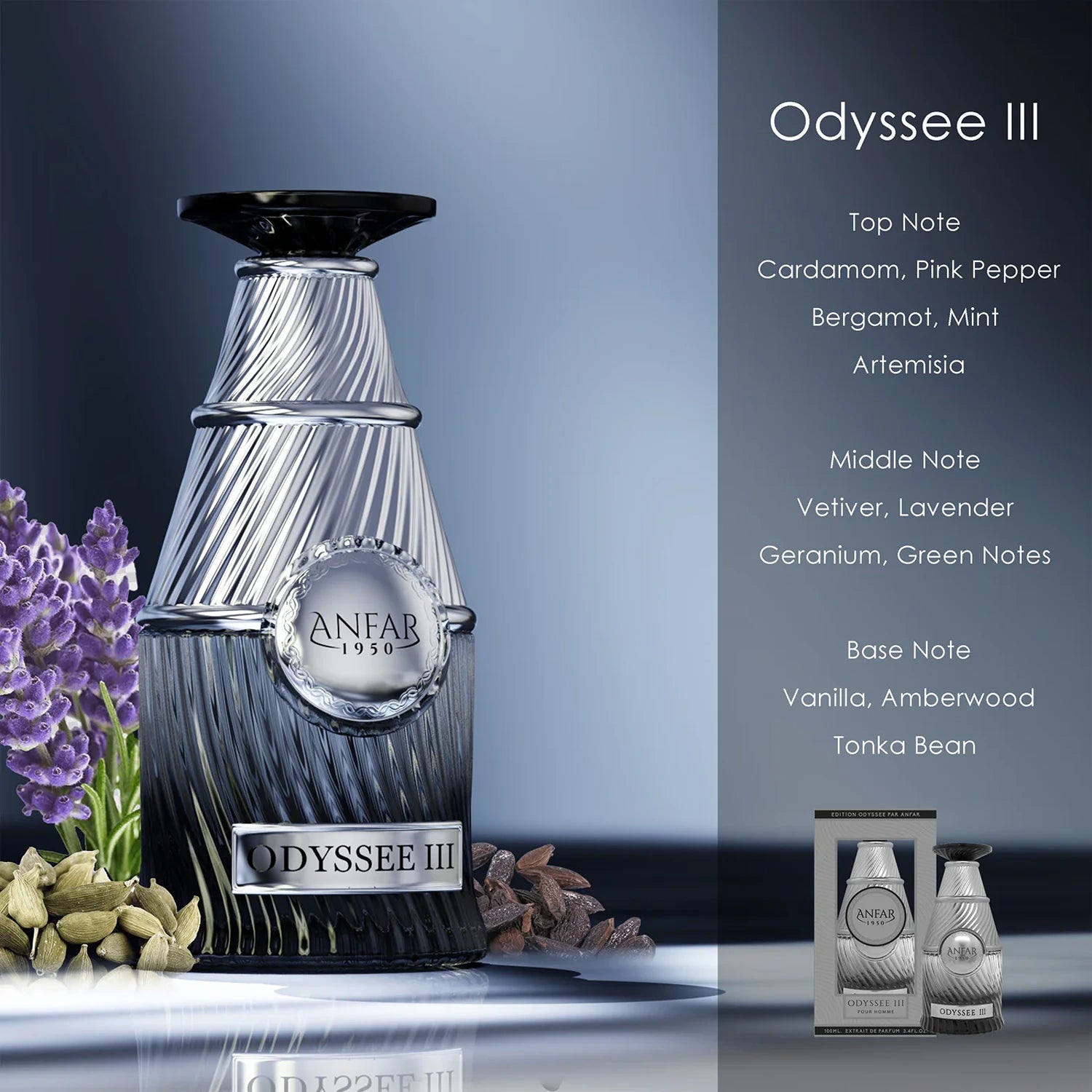 Anfar 1950 Odyssee III 100ml lifestyle ocean and note breakdown