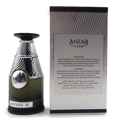 Anfar 1950 Odyssee III 100ml side view with backside packaging