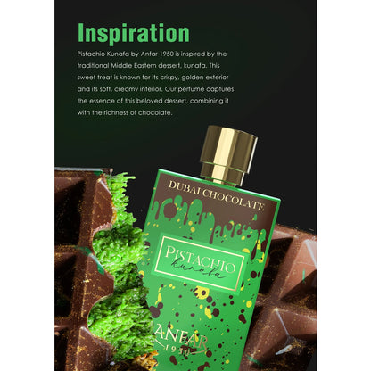 Anfar 1950 Pistachio Kunafa Dubai Chocolate 80ml green chocolate photo