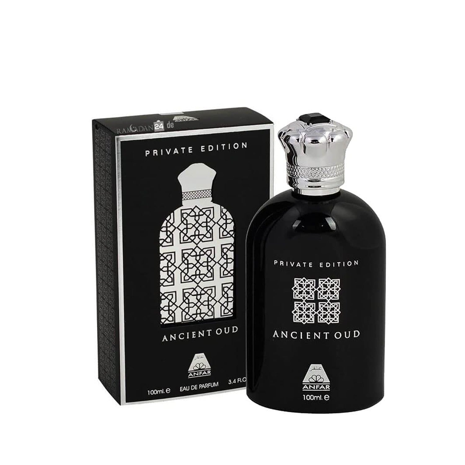 Anfar Ancient Oud Private Edition 100ml EDP bottle and angled box