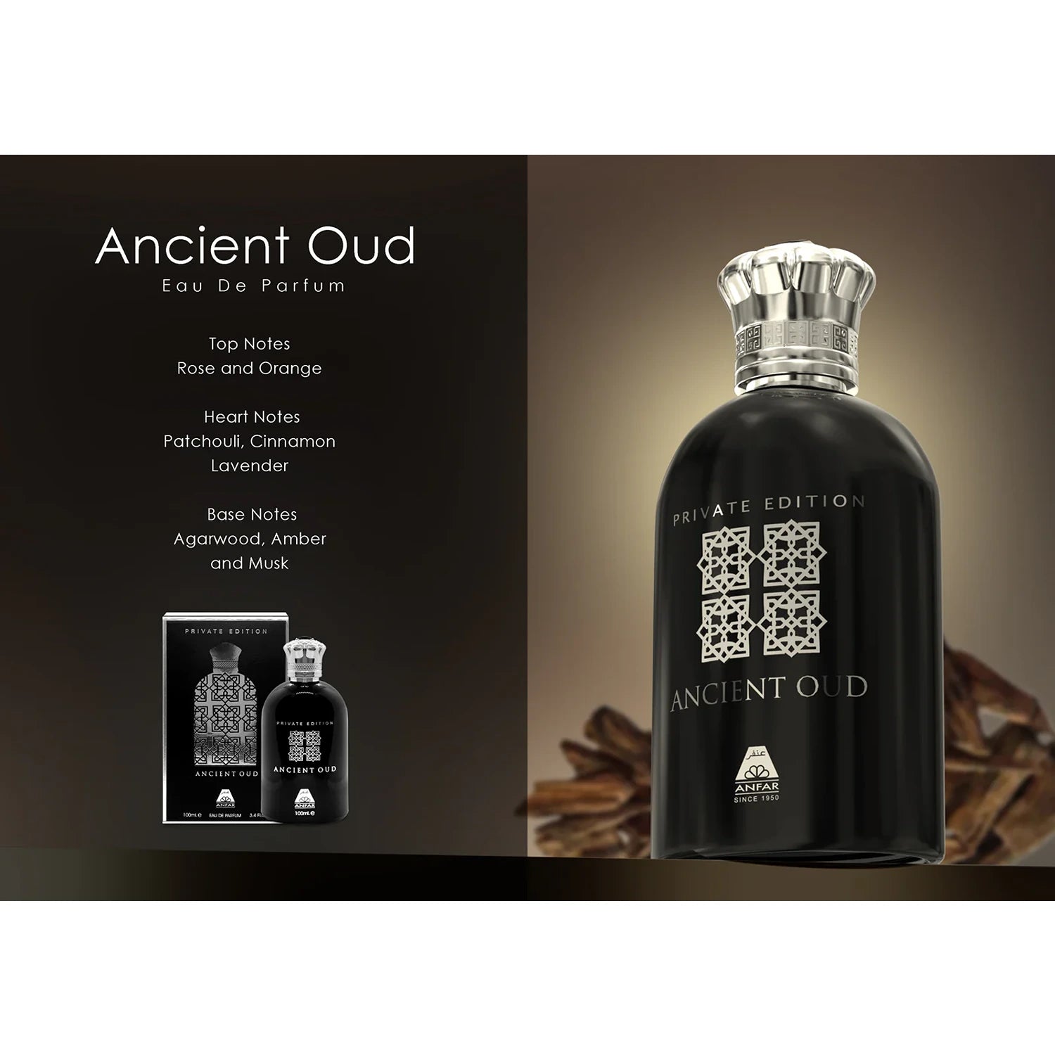 Anfar Ancient Oud Private Edition 100ml EDP with fragrance notes