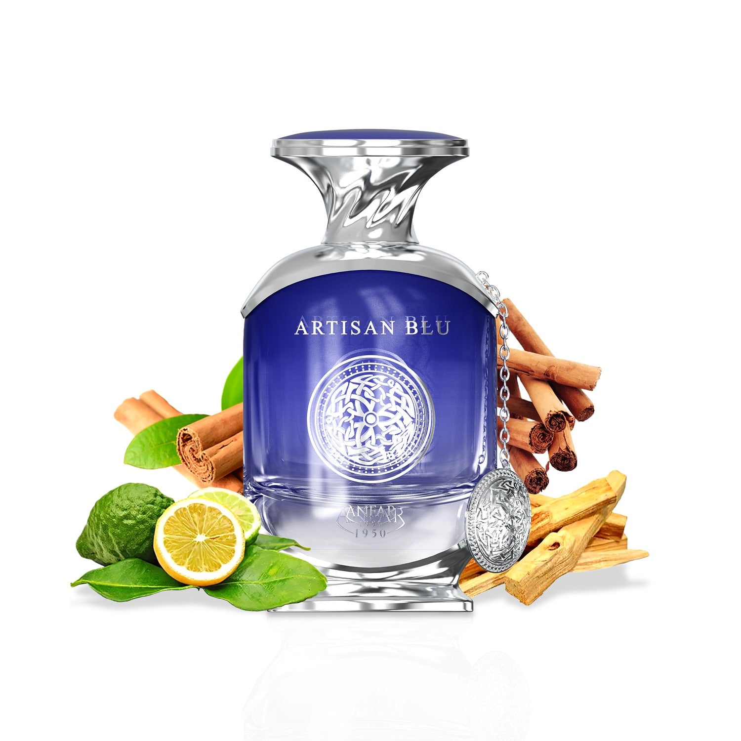 Anfar Artisan Blu Extrait de Parfum bottle with citrus and spice ingredients