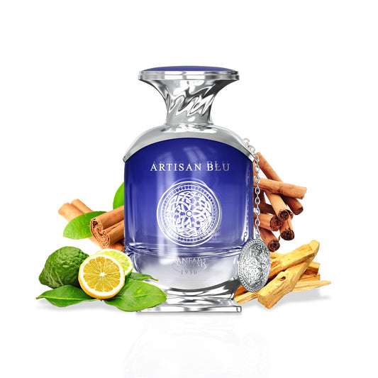 Anfar Artisan Blu Extrait de Parfum bottle with citrus and spice ingredients