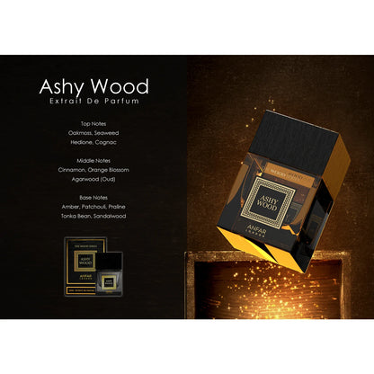Anfar Ashy Wood 100ml Extrait de Parfum framed with scent notes