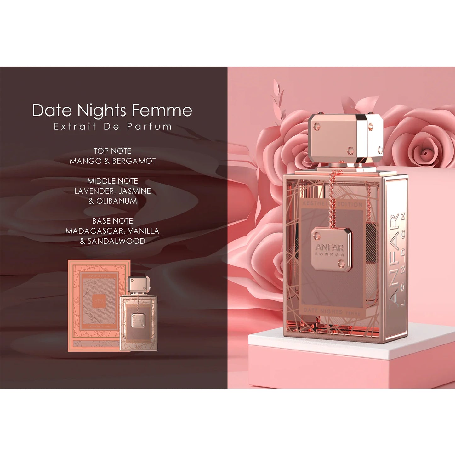 Anfar Date Nights Femme 100ml Extrait de Parfum fragrance notes chart