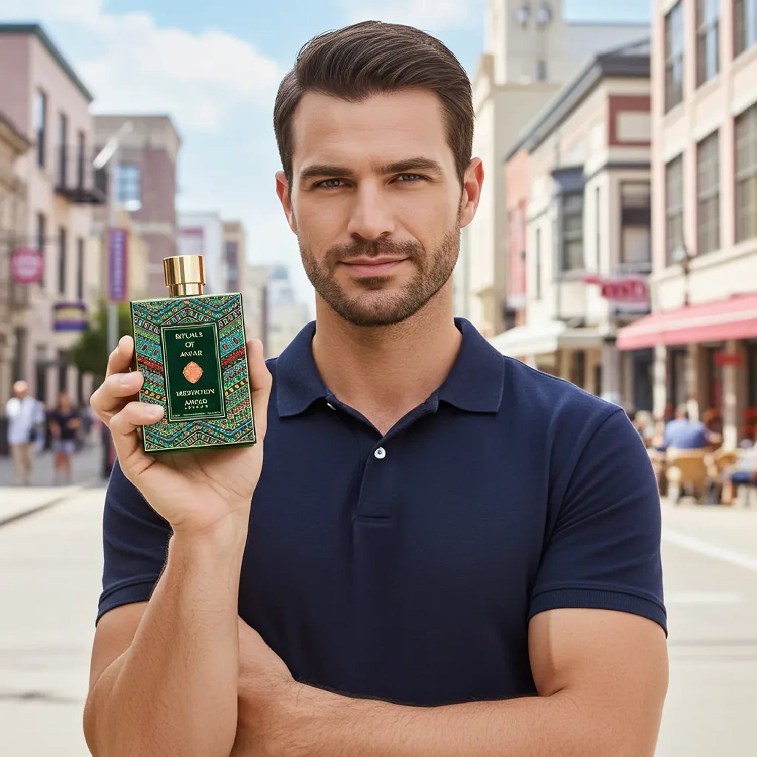 Anfar Meditation 80ml Extrait de Parfum held by man casually