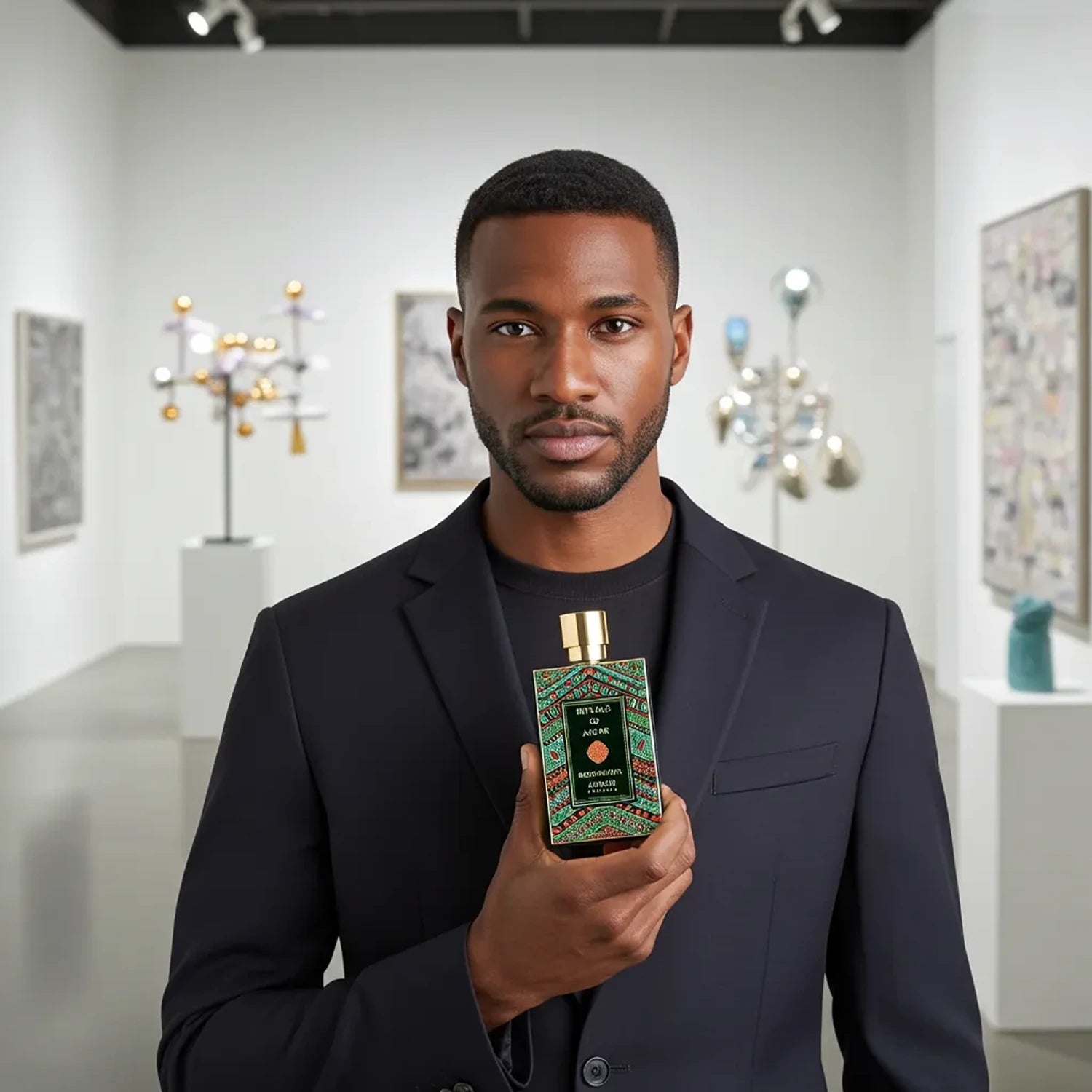 Anfar Meditation 80ml Extrait de Parfum held by man in suit