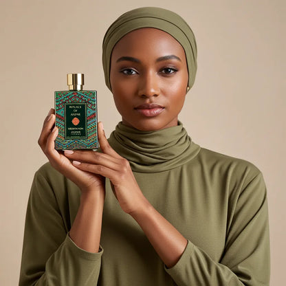 Anfar Meditation 80ml Extrait de Parfum held by woman in green