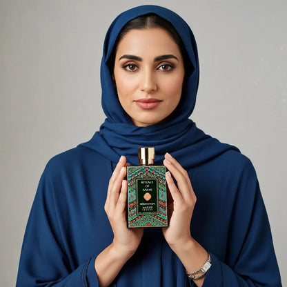 Anfar Meditation 80ml Extrait de Parfum held by woman in navy