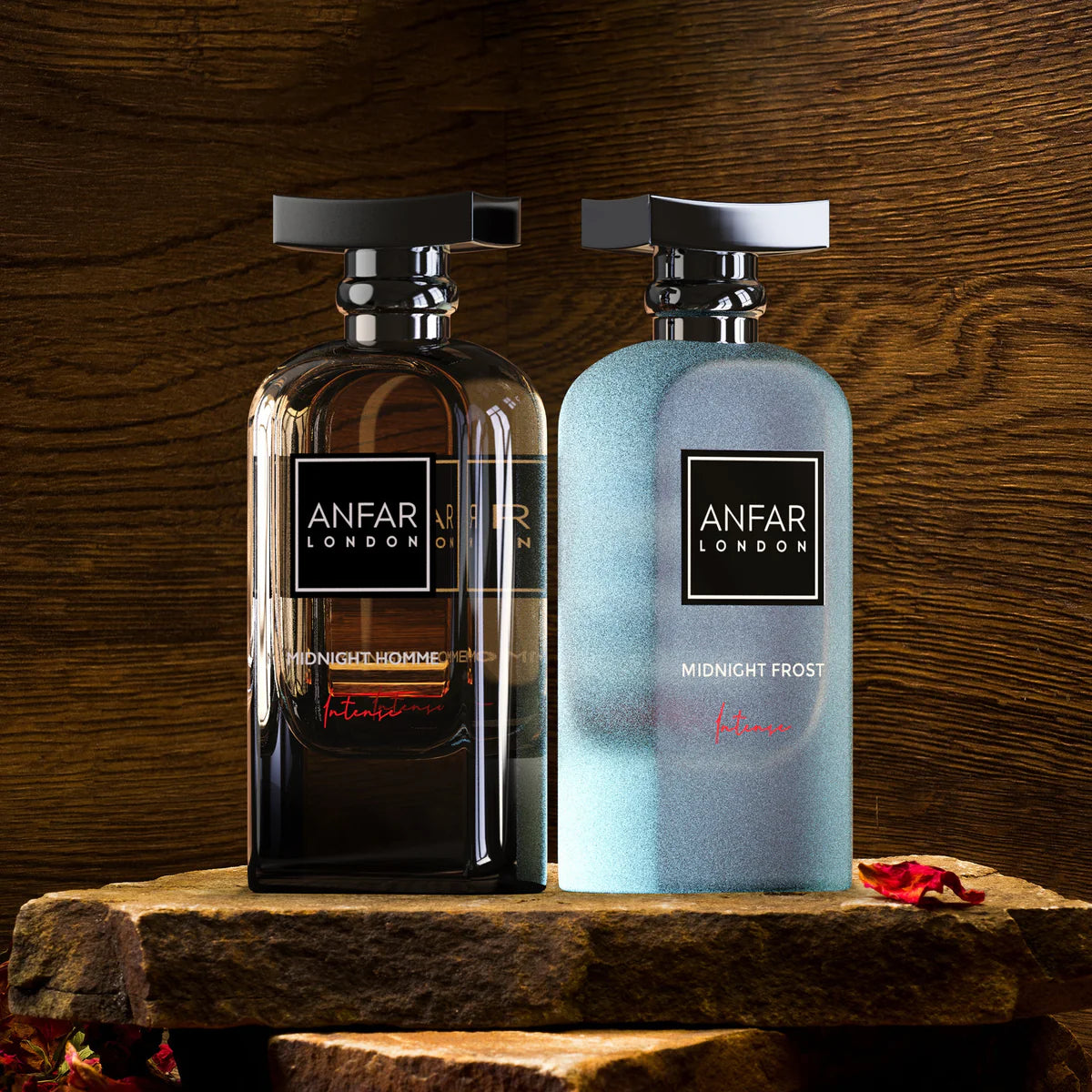 Anfar Midnight Frost Intense 100ml Extrait Perfume bottle lineup