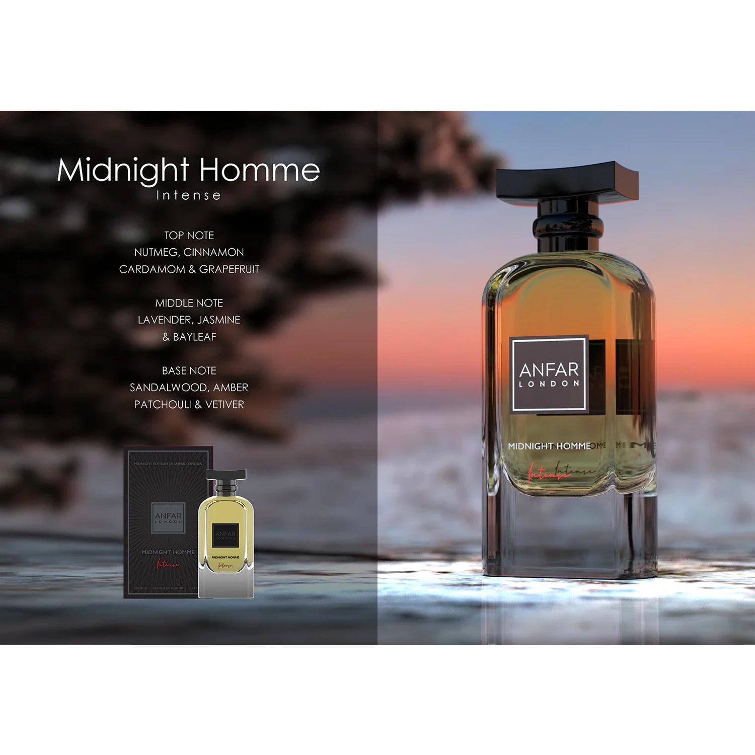 Anfar Midnight Homme Intense 100ml Extrait Parfum styled image sunset