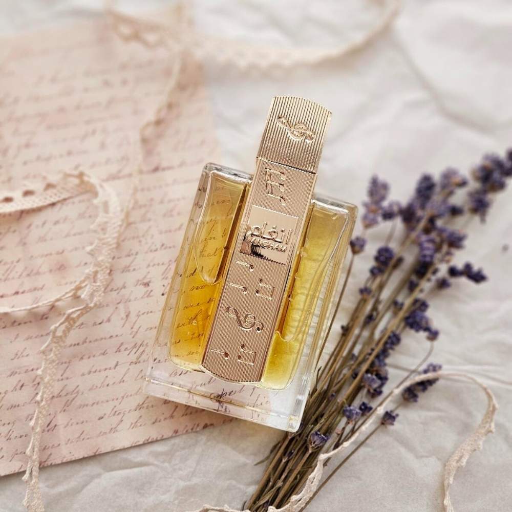 Angham Unisex Eau de Parfum By Lattafa Parfumes 100ml bottle flat lay