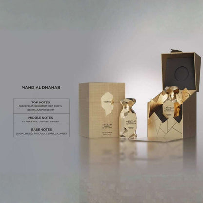 Arabiyat Prestige Mahd Al Dhahab EDP 100ml bottle and box studio display