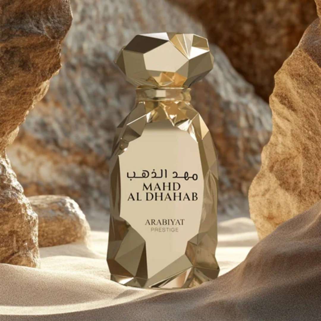 Arabiyat Prestige Mahd Al Dhahab EDP 100ml bottle in desert rocks setting