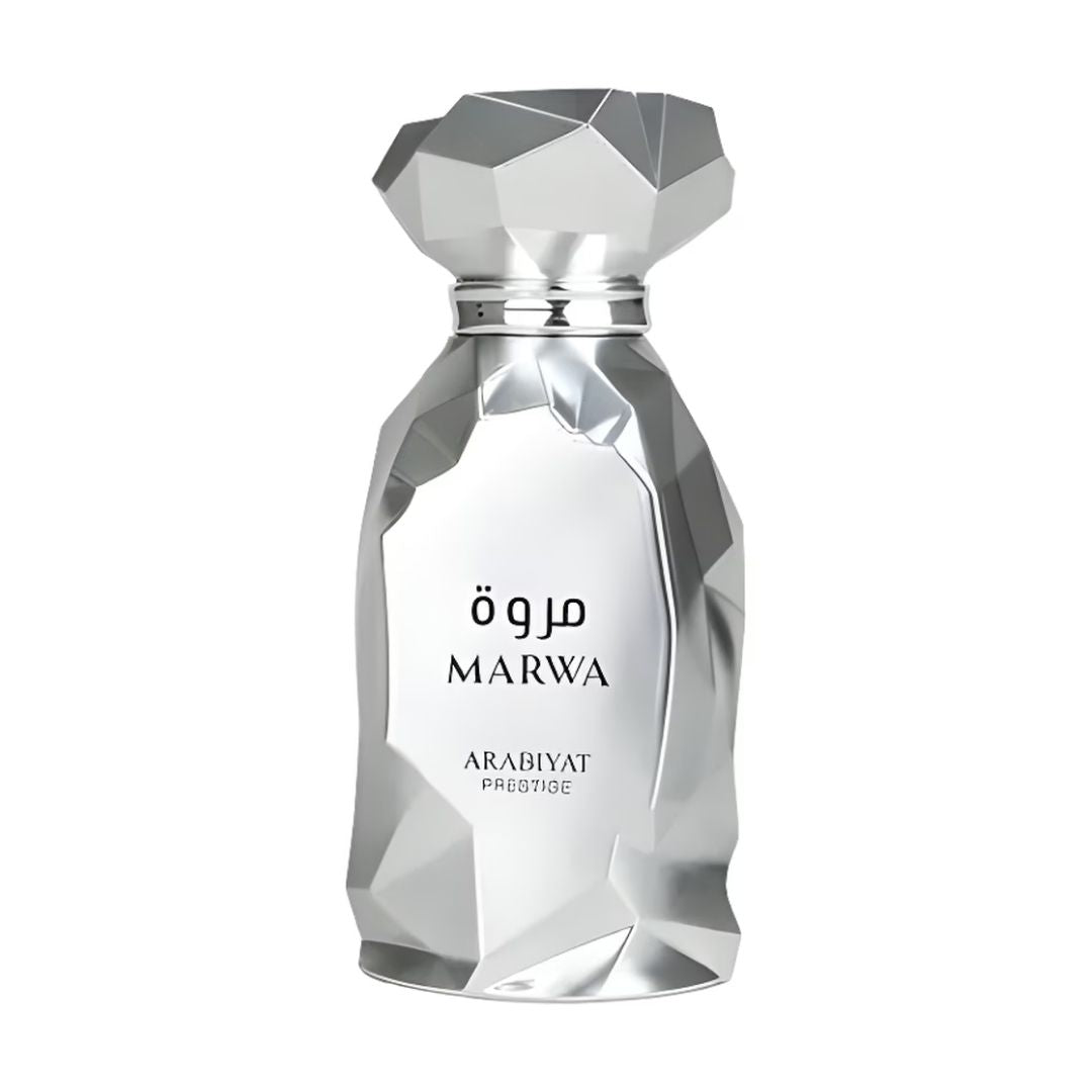 Arabiyat Prestige Marwa Eau de Parfum 100ml for Men silver bottle on light background