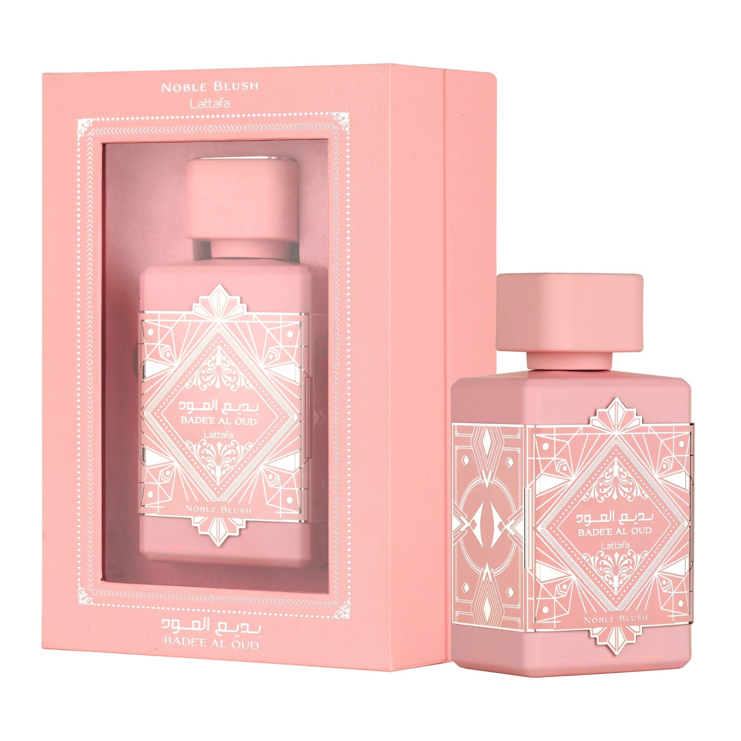 Lattafa Badee Al Oud Noble Blush 100ml EDP bottle and box