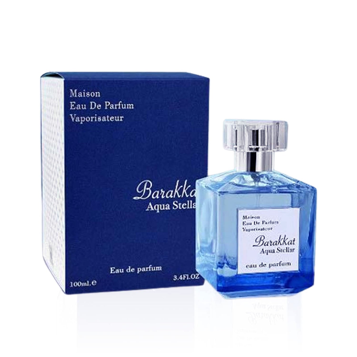 Barakkat Aqua Stellar 100ml EDP By Fragrance World bottle and box