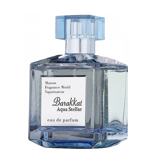Barakkat Aqua Stellar 100ml EDP By Fragrance World bottle angle view