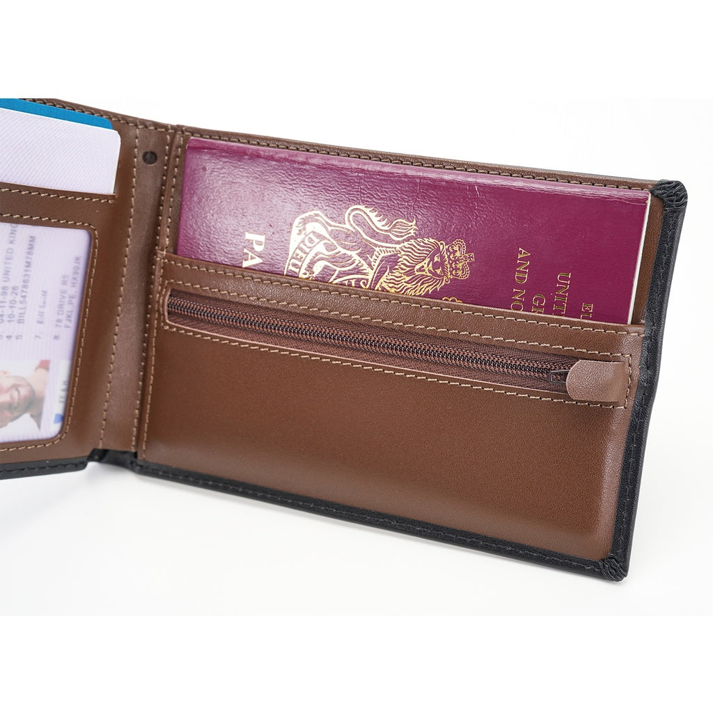 Riseicon® Legacy Travel Passport Wallet Document Organiser - Luxury Leather - Black/Brown