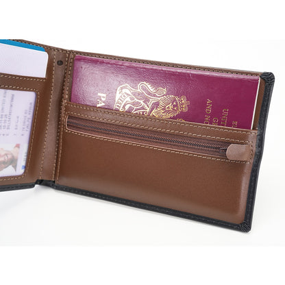 Riseicon® Legacy Travel Passport Wallet Document Organiser - Luxury Leather - Black/Brown